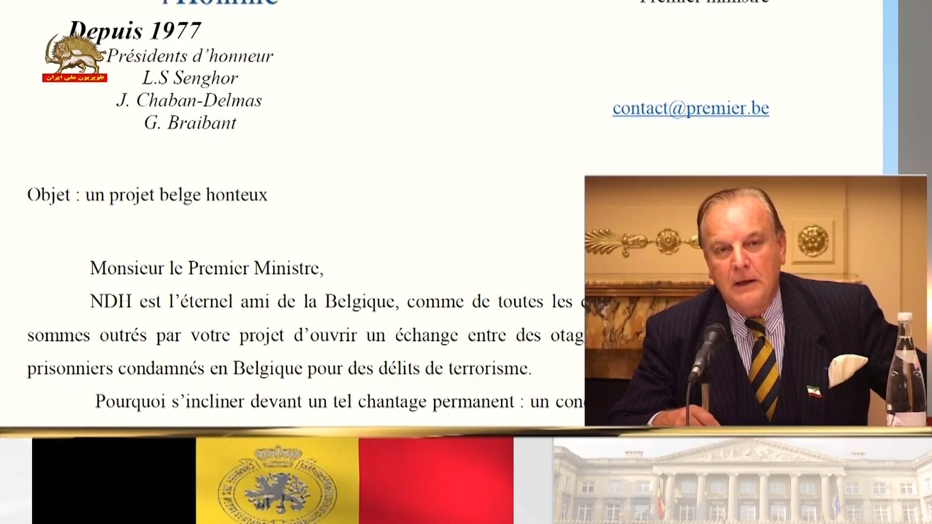 نامه پیر برسی رئیس حقوق بشر نوین فرانسه به نخست وزیر و وزیر امورخارجه و وزیر دادگستری بلژیک